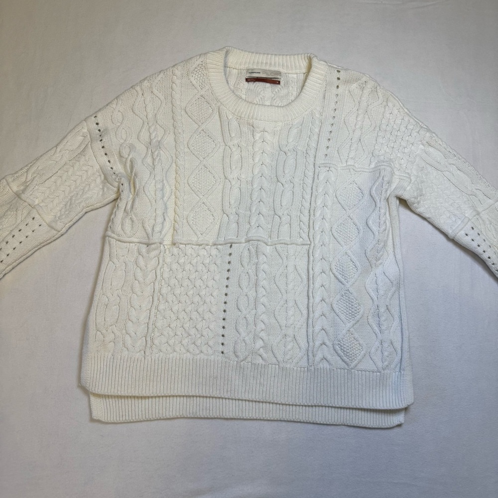 Anthropologie Pilcro White Cable Knit Sweater Women’s XL Chunky‎ Textured Cozy